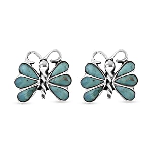 Santa Fe Style Spiny Turquoise Butterfly Earrings in Sterling Silver 0.65 ctw