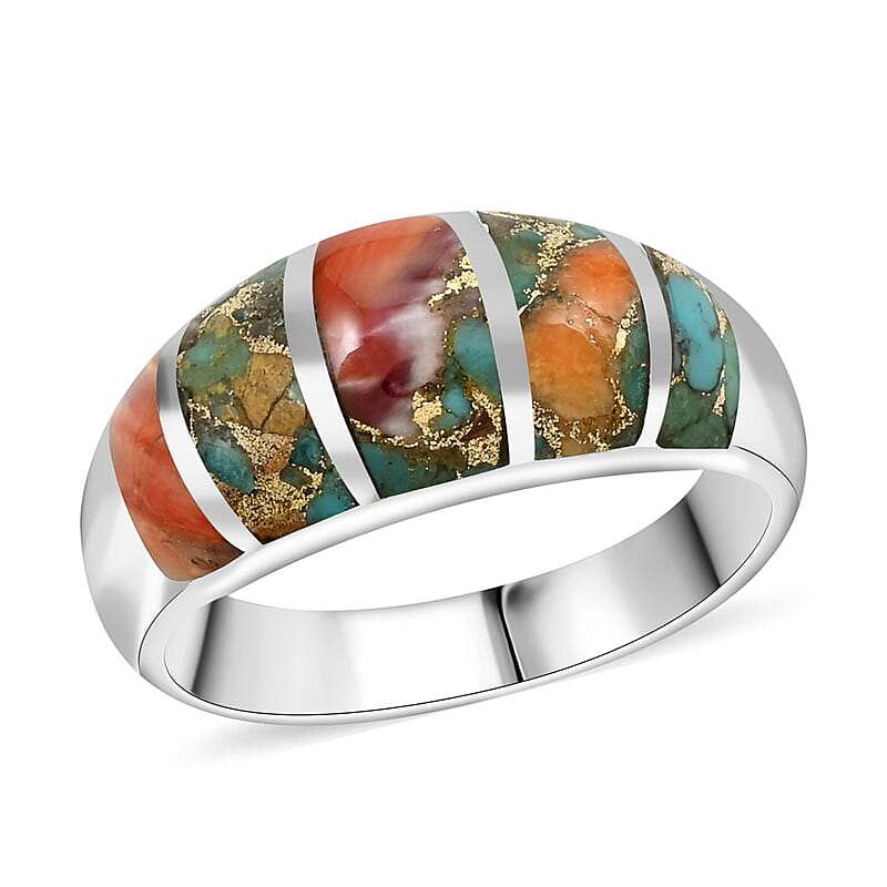 Santa Fe Style Spiny Turquoise Ring in Sterling Silver (Size 10.0) 1.25 ctw