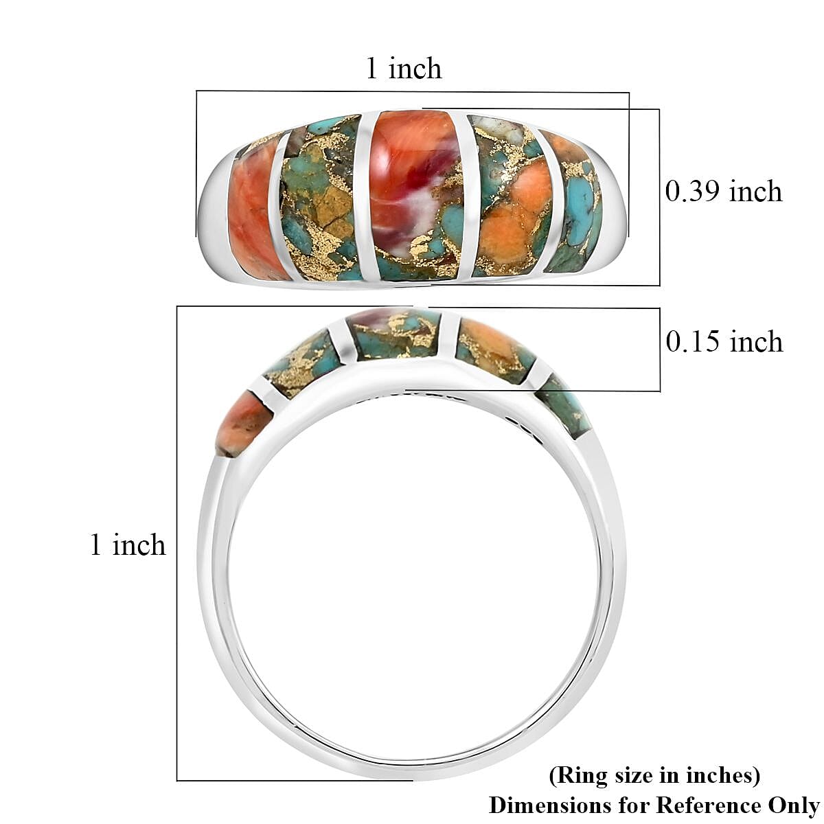 Santa Fe Style Spiny Turquoise Ring in Sterling Silver (Size 10.0) 1.25 ctw image number 4