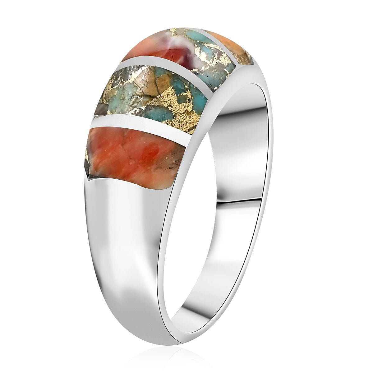 Santa Fe Style Spiny Turquoise Ring in Sterling Silver (Size 6.0) 1.25 ctw image number 3