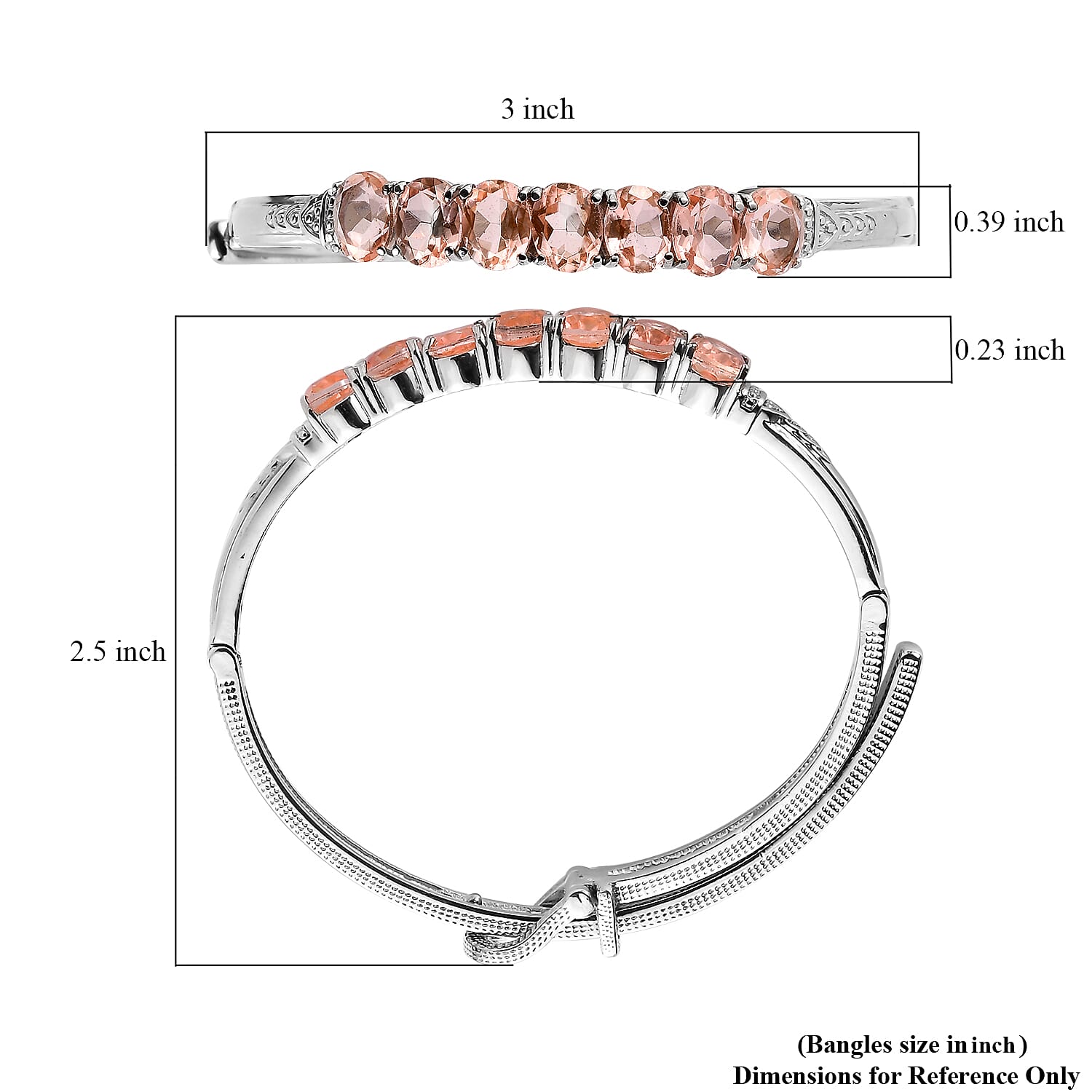 Morganique Quartz (Triplet) 9.40 ctw Bangle Bracelet in Stainless Steel (6.50 In)