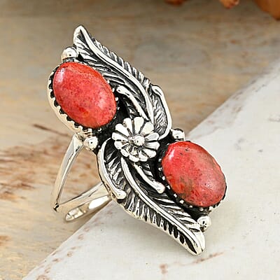 Santa Fe Style Enhanced Red Coral Ring in Sterling Silver (Size 10.0) 2.50 ctw
