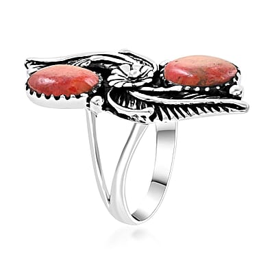 Santa Fe Style Enhanced Red Coral Ring in Sterling Silver (Size 10.0) 2.50 ctw