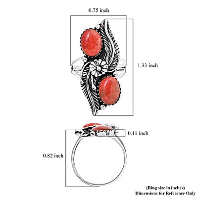Santa Fe Style Enhanced Red Coral Ring in Sterling Silver (Size 10.0) 2.50 ctw