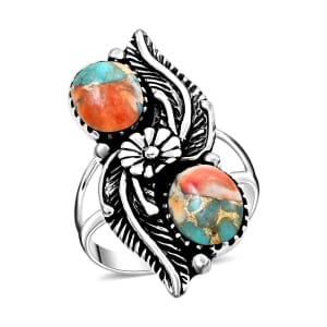 Santa Fe Style Spiny Turquoise Ring in Sterling Silver (Size 10.0) 2.50 ctw