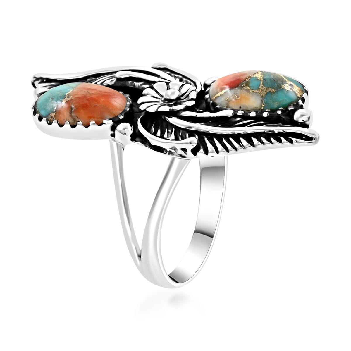 Santa Fe Style Spiny Turquoise Ring in Sterling Silver (Size 10.0) 2.50 ctw image number 3