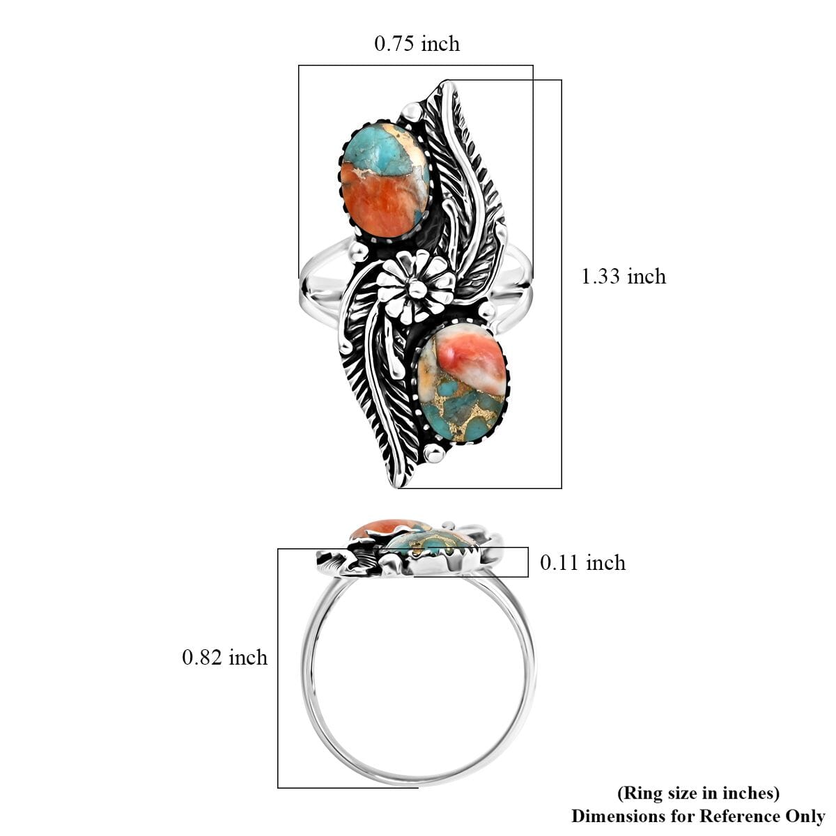 Santa Fe Style Spiny Turquoise Ring in Sterling Silver (Size 10.0) 2.50 ctw image number 4