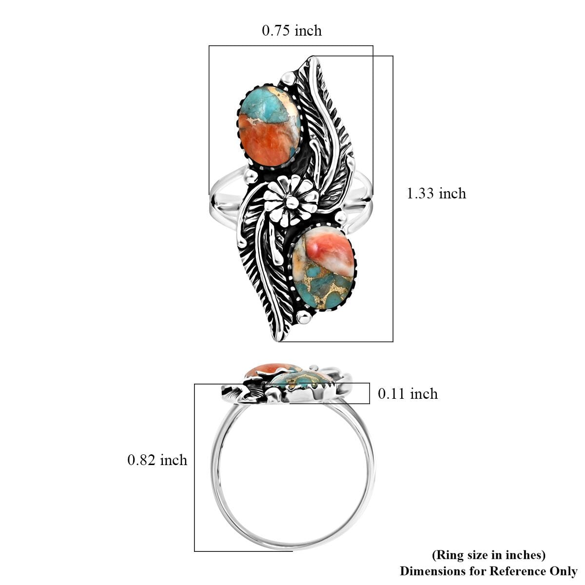 Santa Fe Style Spiny Turquoise Ring in Sterling Silver (Size 7.0) 2.50 ctw image number 4