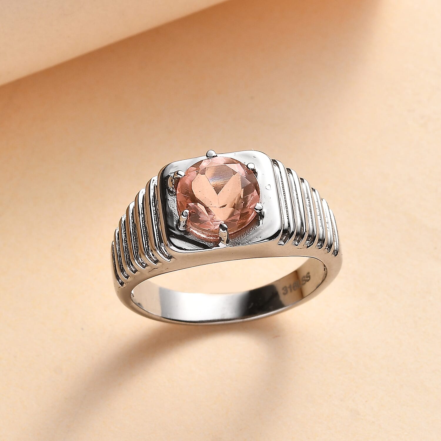 Morganique Quartz (Triplet) 2.20 ctw Men's Ring in Stainless Steel (Size 10.0)