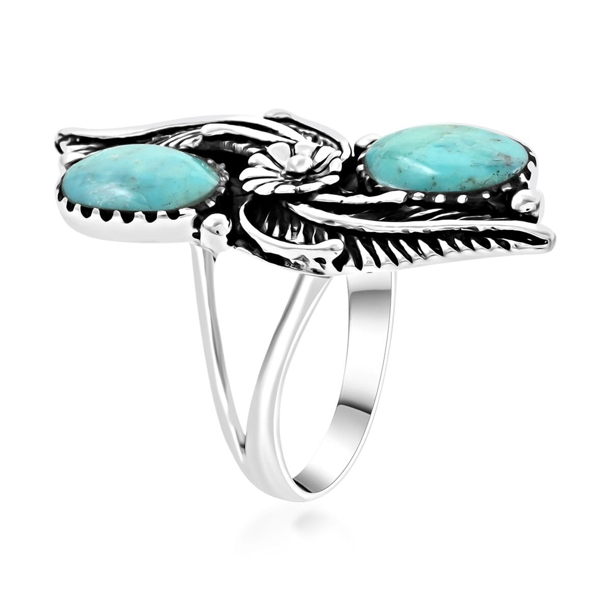 Santa Fe Style Kingman Turquoise Ring in Sterling Silver (Size 10.0) 2.50 ctw image number 3