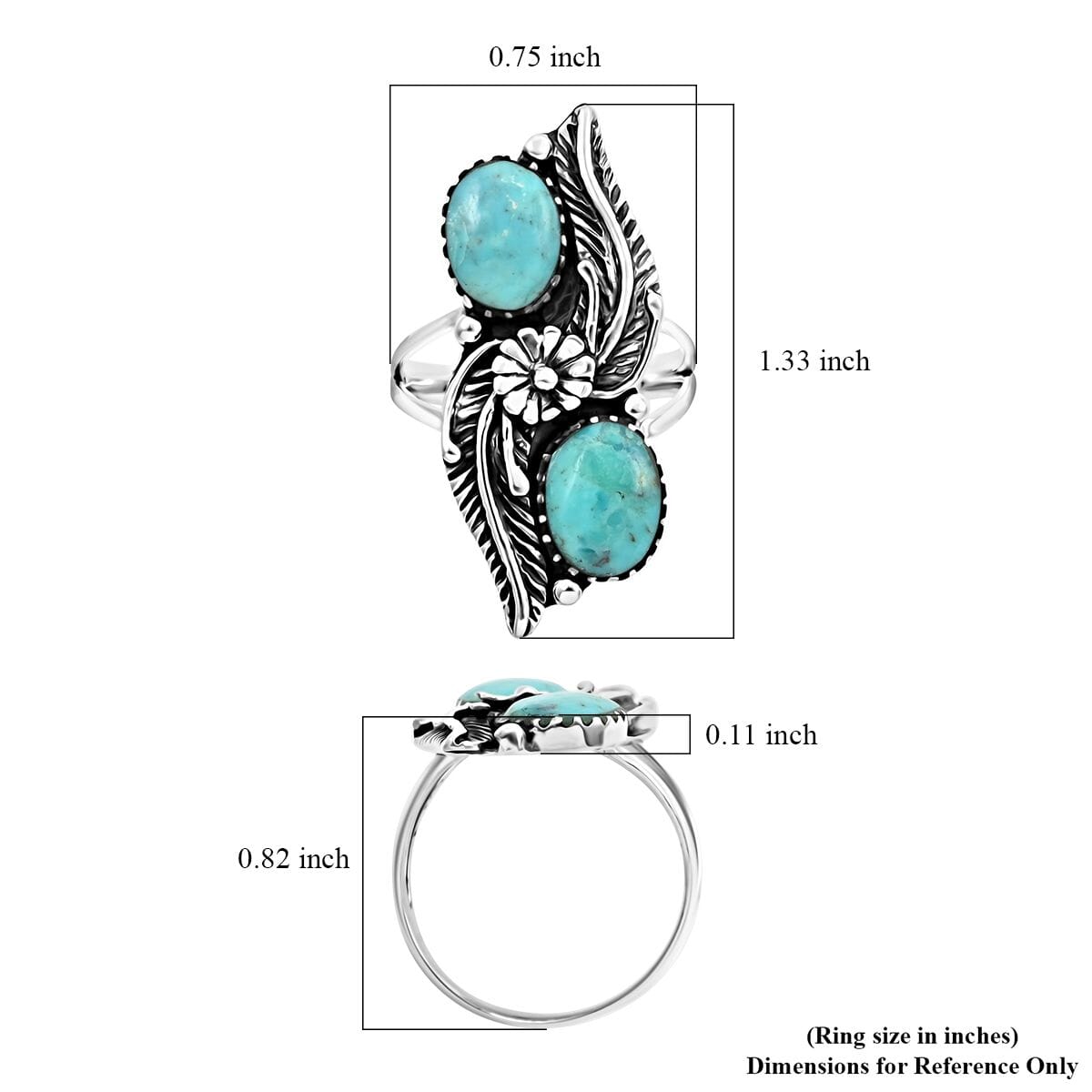 Santa Fe Style Kingman Turquoise Ring in Sterling Silver (Size 10.0) 2.50 ctw image number 4