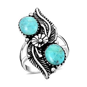 Santa Fe Style Kingman Turquoise Ring in Sterling Silver (Size 11.0) 2.50 ctw