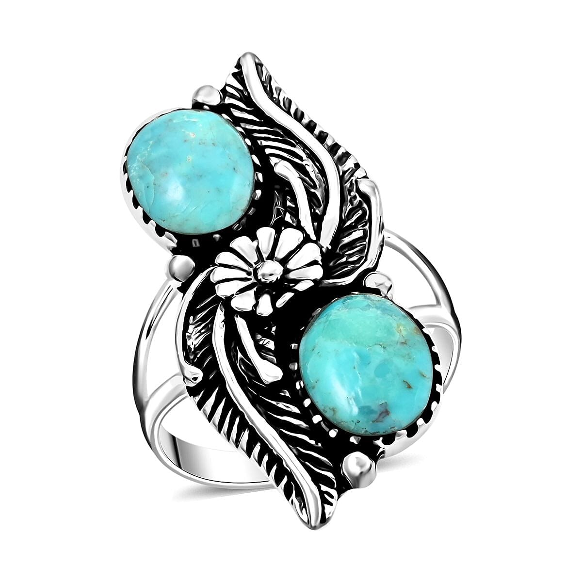 Santa Fe Style Kingman Turquoise Ring in Sterling Silver (Size 6.0) 2.50 ctw image number 0