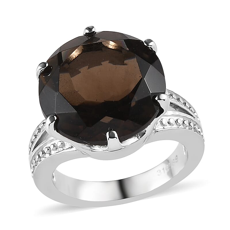 Brazilian Smoky Quartz 11.80 ctw Solitaire Ring in Stainless Steel (Size 10.0)
