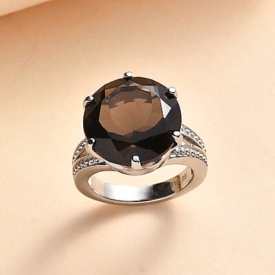 Brazilian Smoky Quartz 11.80 ctw Solitaire Ring in Stainless Steel (Size 10.0)