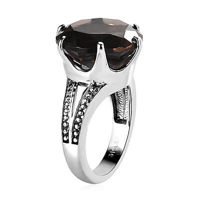 Brazilian Smoky Quartz 11.80 ctw Solitaire Ring in Stainless Steel (Size 10.0)