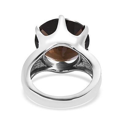 Brazilian Smoky Quartz 11.80 ctw Solitaire Ring in Stainless Steel (Size 10.0)