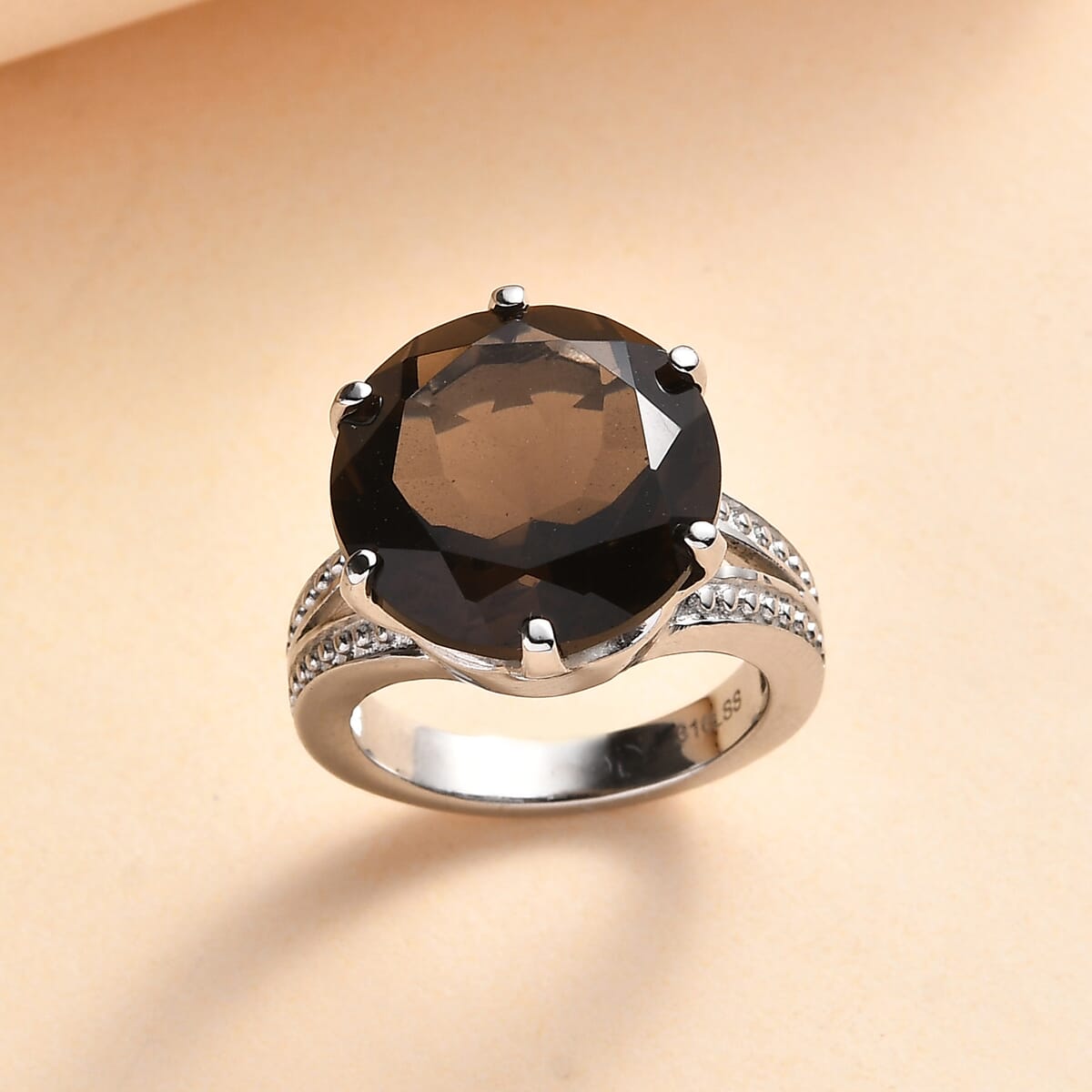 Brazilian Smoky Quartz 11.80 ctw Solitaire Ring in Stainless Steel (Size 11.0) image number 1