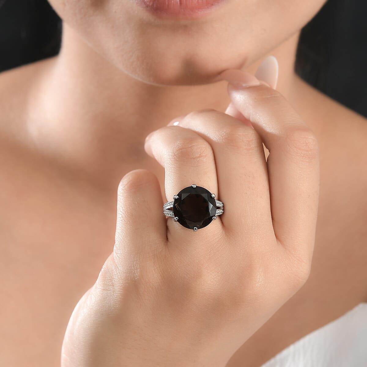 Brazilian Smoky Quartz 11.80 ctw Solitaire Ring in Stainless Steel (Size 11.0) image number 2