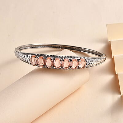 Morganique Quartz (Triplet) 9.40 ctw Bangle Bracelet in Stainless Steel (6.50 In)