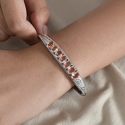Morganique Quartz (Triplet) 9.40 ctw Bangle Bracelet in Stainless Steel (6.50 In)