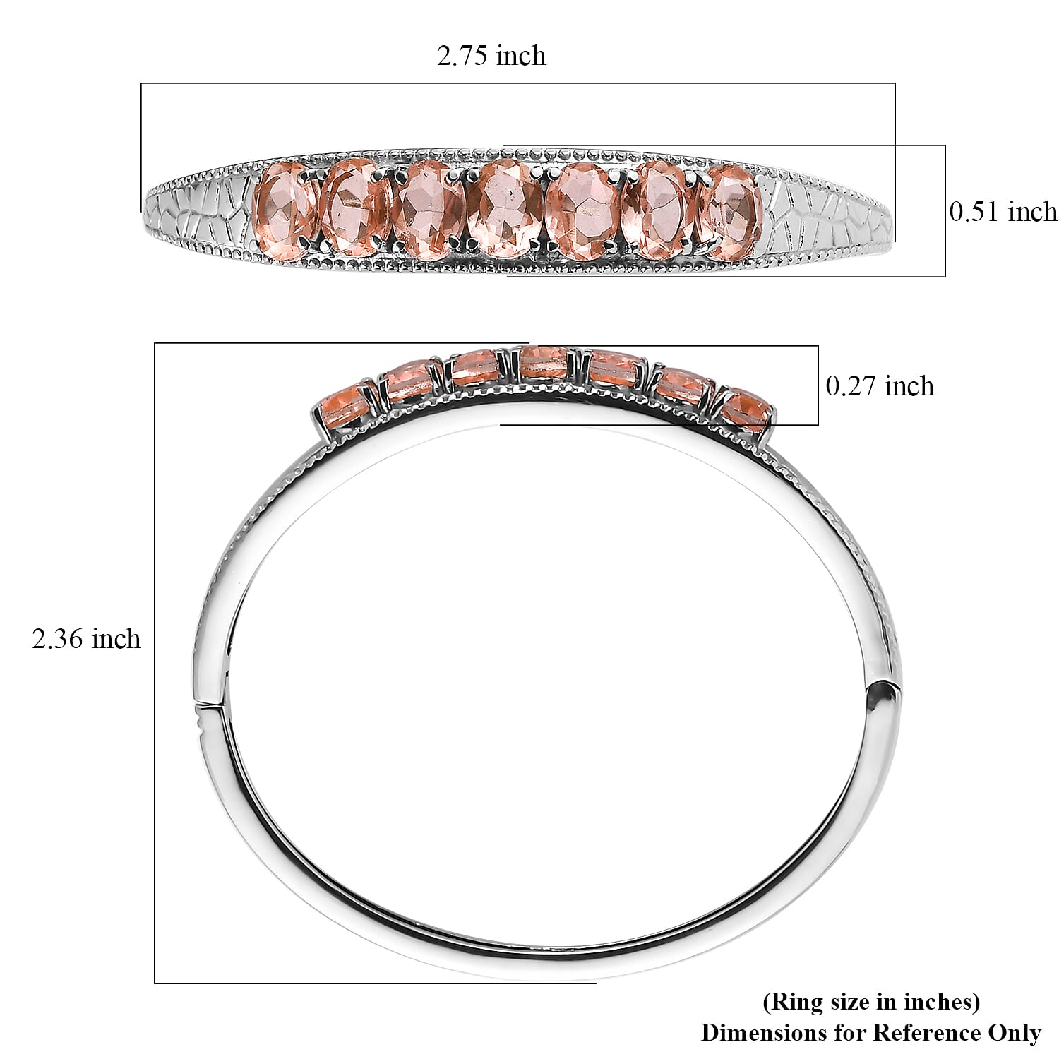 Morganique Quartz (Triplet) 9.40 ctw Bangle Bracelet in Stainless Steel (6.50 In)