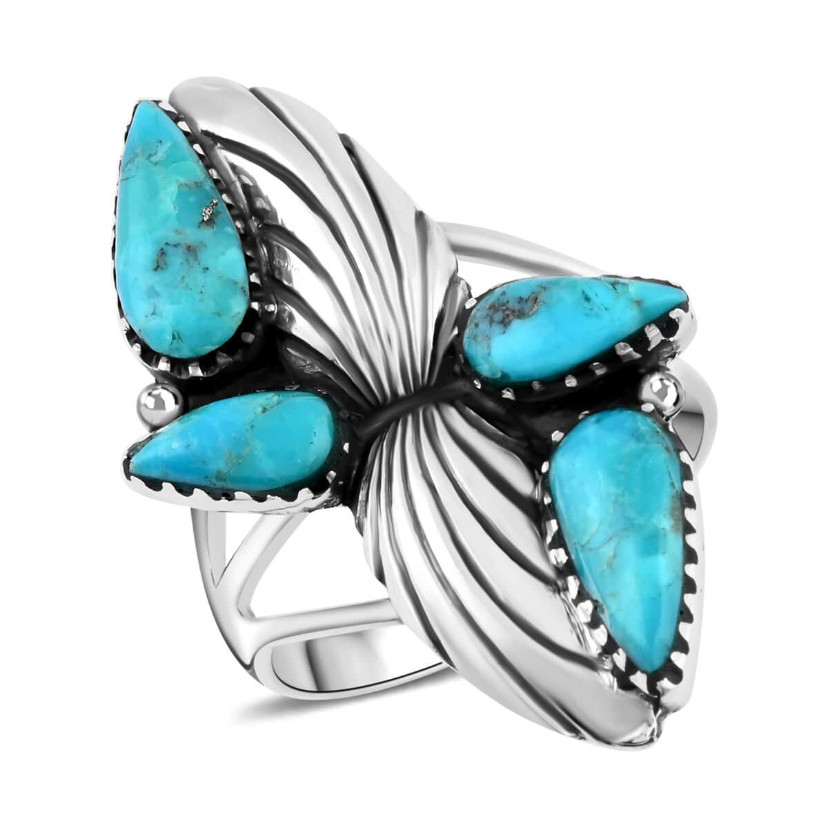 Santa Fe Style Kingman Turquoise Ring in Sterling Silver (Size 10.0) 2.10 ctw image number 0