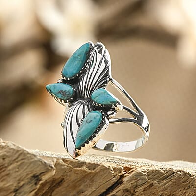 Santa Fe Style Kingman Turquoise Ring in Sterling Silver (Size 10.0) 2.10 ctw