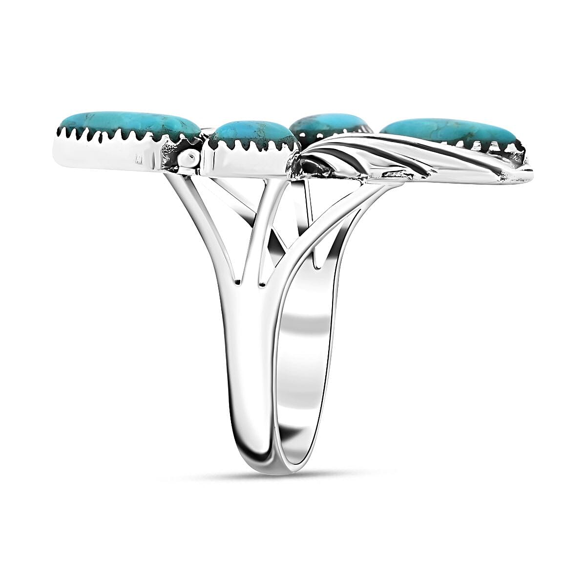 Santa Fe Style Kingman Turquoise Ring in Sterling Silver (Size 8.0) 2.10 ctw image number 3