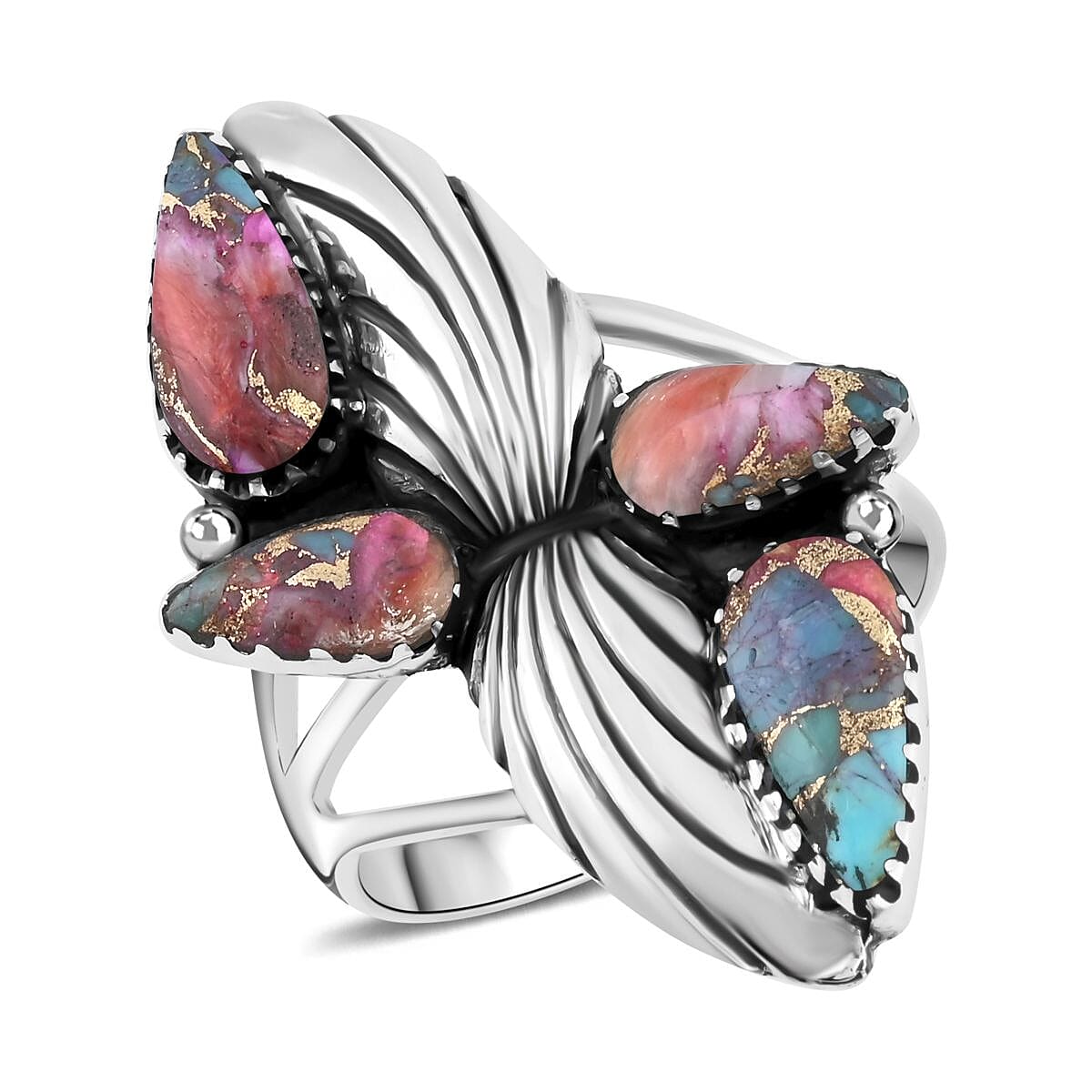 Santa Fe Style Spiny Turquoise Ring in Sterling Silver (Size 9.0) 2.10 ctw image number 0