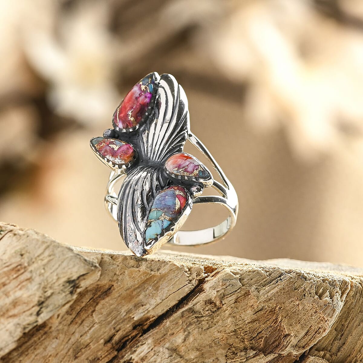 Santa Fe Style Spiny Turquoise Ring in Sterling Silver (Size 9.0) 2.10 ctw image number 1