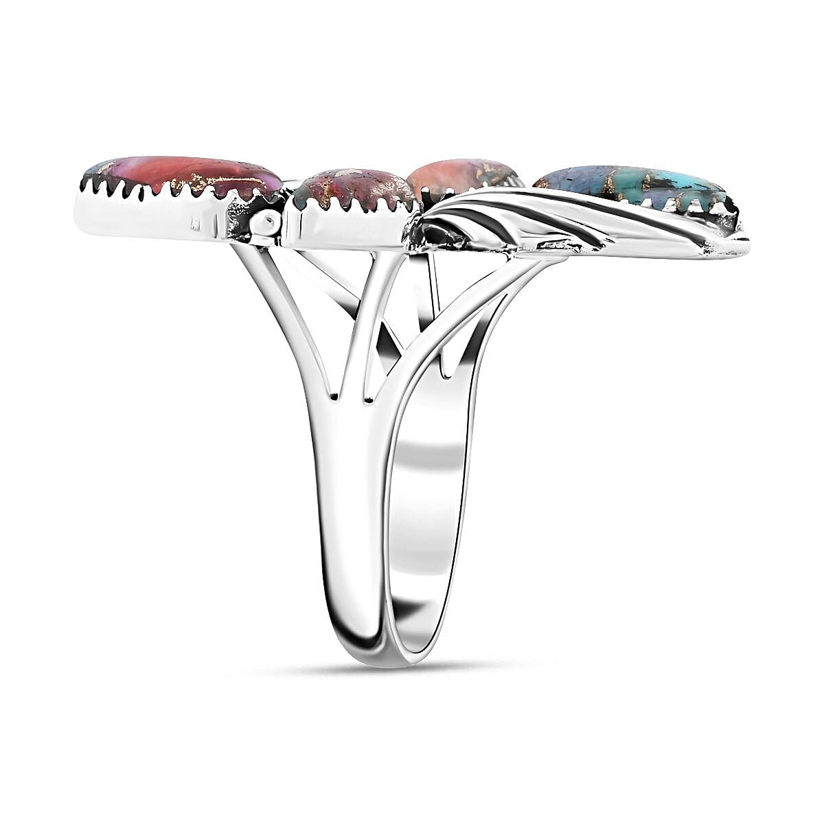Santa Fe Style Spiny Turquoise Ring in Sterling Silver (Size 9.0) 2.10 ctw image number 3