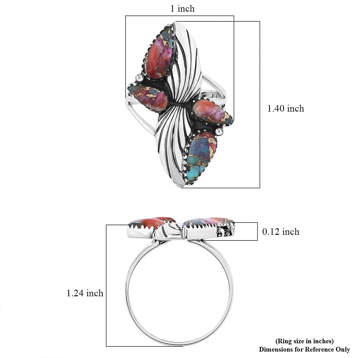 Santa Fe Style Spiny Turquoise Ring in Sterling Silver (Size 9.0) 2.10 ctw image number 4