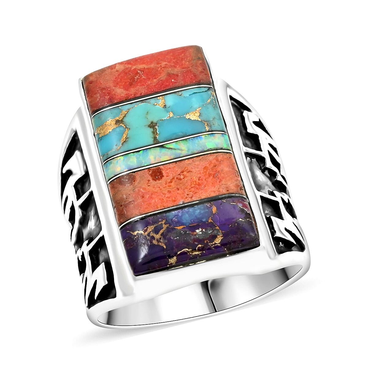 Santa Fe Style Multi Gemstone Ring in Sterling Silver (Size 6.0) 1.75 ctw image number 0