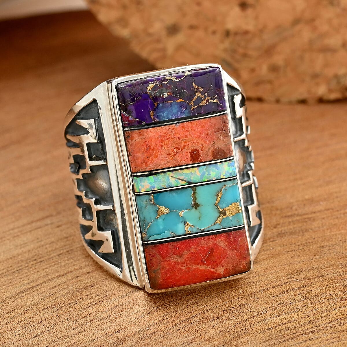 Santa Fe Style Multi Gemstone Ring in Sterling Silver (Size 6.0) 1.75 ctw image number 1