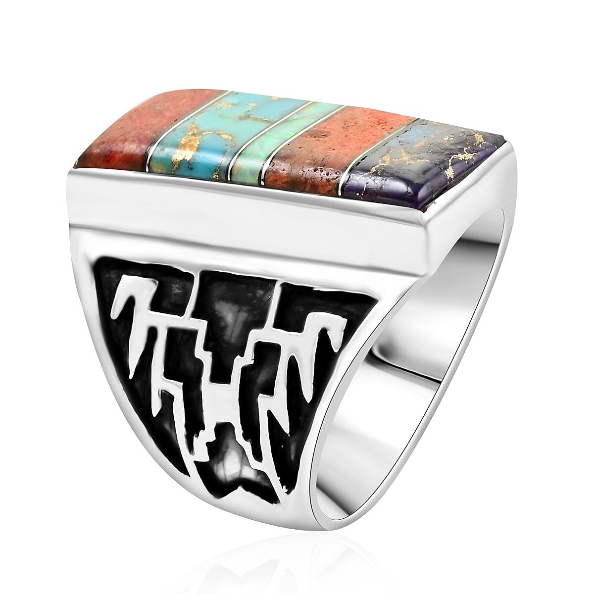 Santa Fe Style Multi Gemstone Ring in Sterling Silver (Size 6.0) 1.75 ctw image number 3