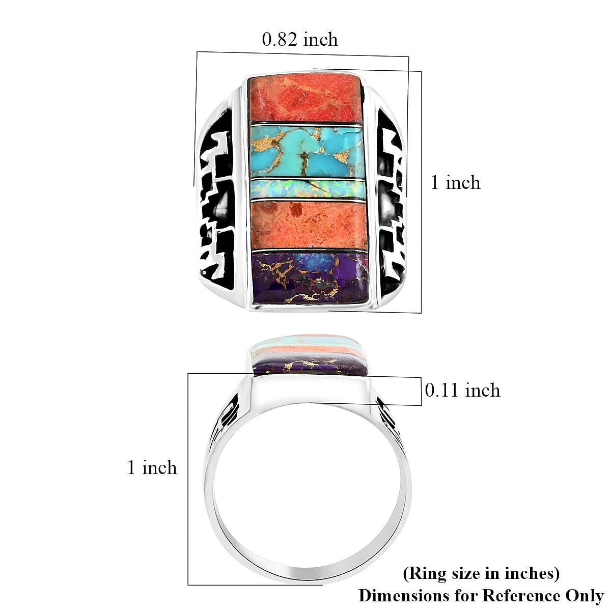 Santa Fe Style Multi Gemstone Ring in Sterling Silver (Size 6.0) 1.75 ctw image number 4