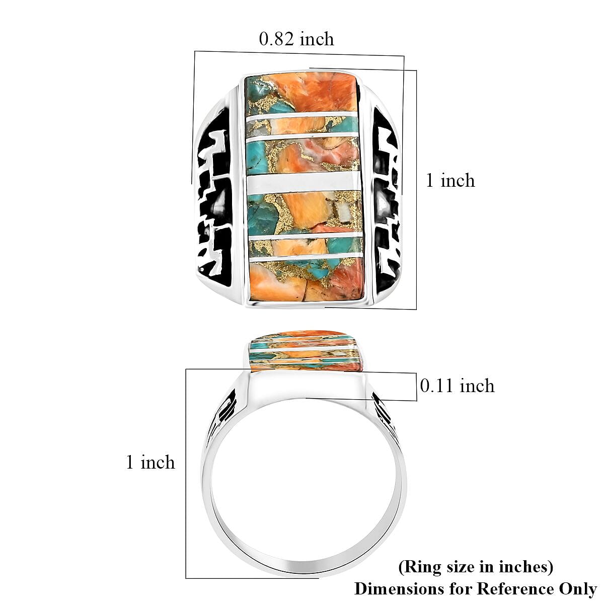 Santa Fe Style Spiny Turquoise Ring in Sterling Silver (Size 10.0) 1.75 ctw image number 4