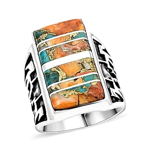 Santa Fe Style Spiny Turquoise Ring in Sterling Silver (Size 6.0) 1.75 ctw