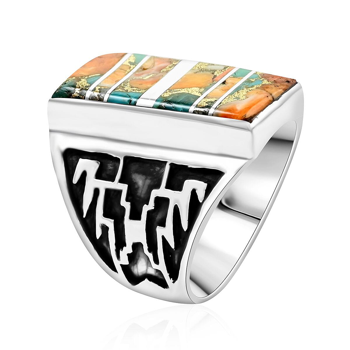 Santa Fe Style Spiny Turquoise Ring in Sterling Silver (Size 6.0) 1.75 ctw image number 3