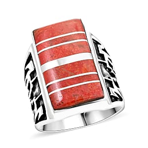 Santa Fe Style Red Coral Ring in Sterling Silver (Size 7.0)