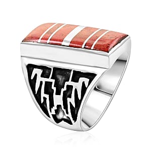 Santa Fe Style Red Coral Ring in Sterling Silver (Size 7.0)