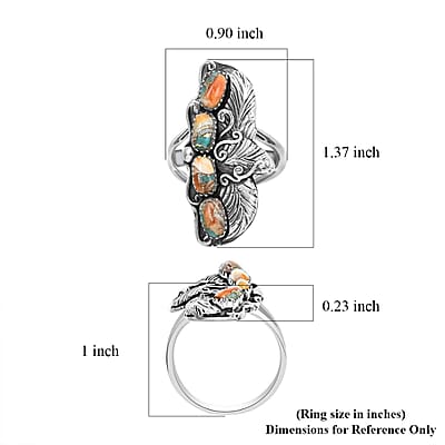 Santa Fe Style Spiny Turquoise Ring in Sterling Silver (Size 10.0) 1.60 ctw