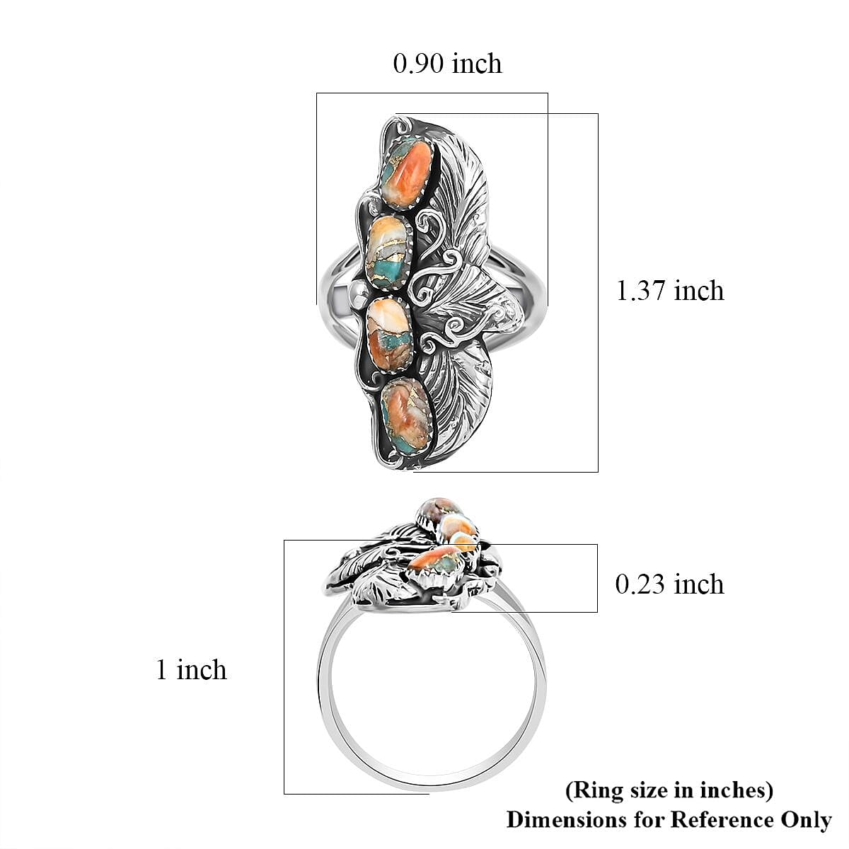 Santa Fe Style Spiny Turquoise Ring in Sterling Silver (Size 6.0) 1.60 ctw image number 4