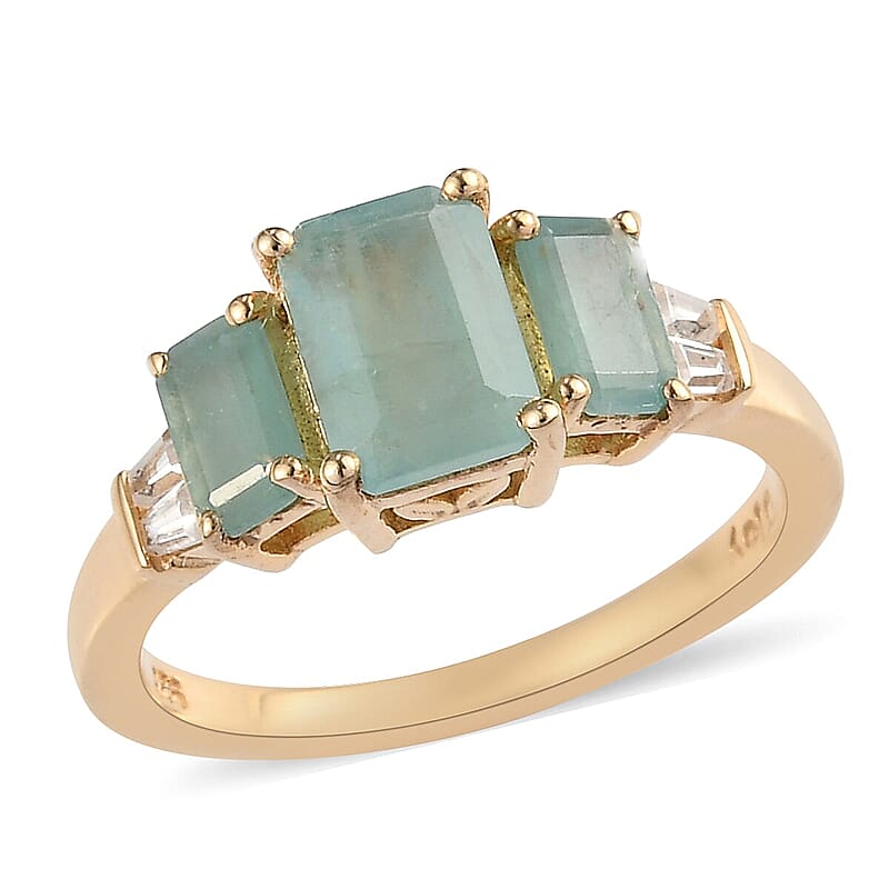 Grandidierite and Natural White Zircon 3 Stone Ring in Vermeil Yellow Gold Over Sterling Silver (Size 10.0) 1.75 ctw
