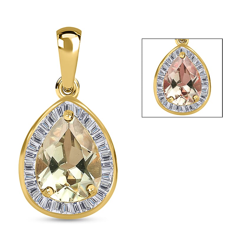Luxoro AAA Turkizite and Diamond 2.60 ctw Halo Pendant in 10K Yellow Gold