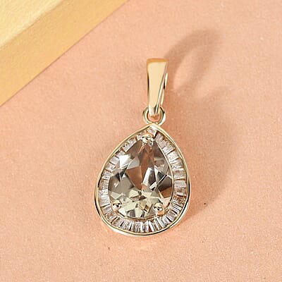 Luxoro AAA Turkizite and Diamond 2.60 ctw Halo Pendant in 10K Yellow Gold