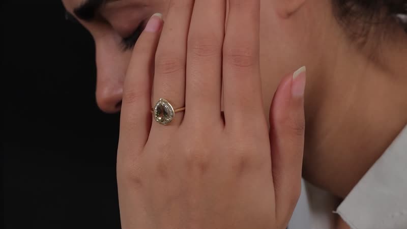 TLV LUXORO 10K Yellow Gold AAA Turkizite, Diamond (0.33 cts) Halo Ring (2.65 g) 2.25 ctw