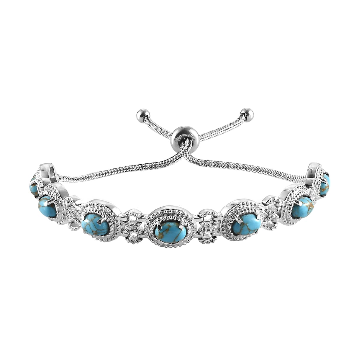 Mojave Blue Turquoise Beaded Bolo Bracelet in Stainless Steel 5.75 ctw image number 0