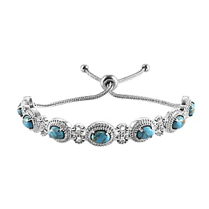 Mojave Blue Turquoise 4.85 ctw Beaded Bolo Bracelet in Stainless Steel